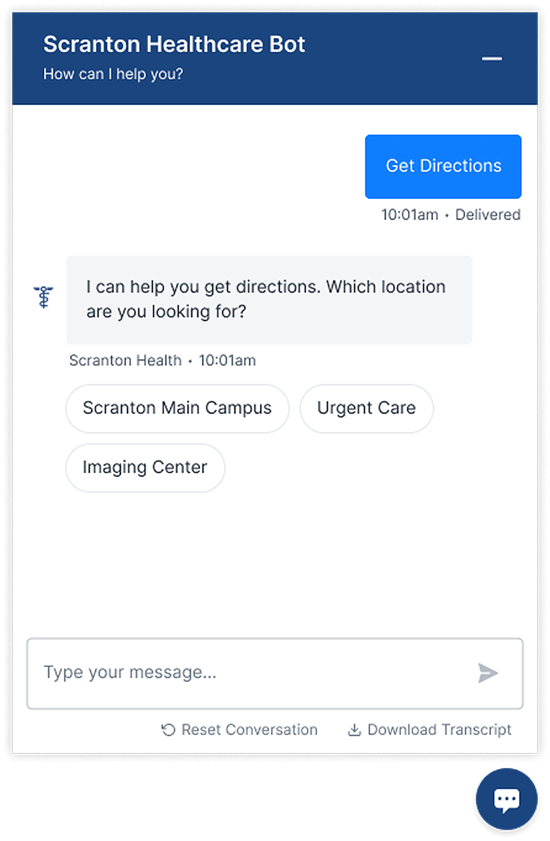 Chatbot helping a user get directions