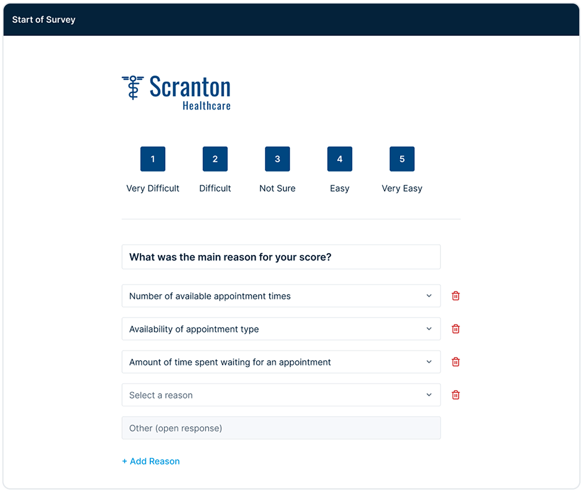 Survey building tool showing options for possible responses