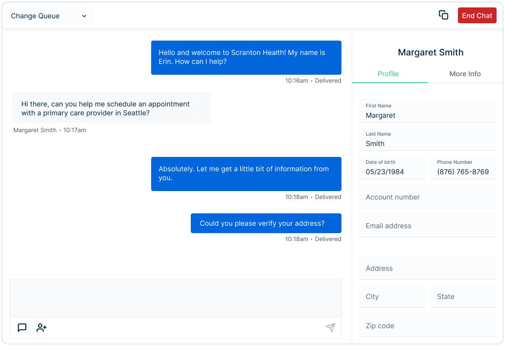 Live chat collecting information prior to appointment setup