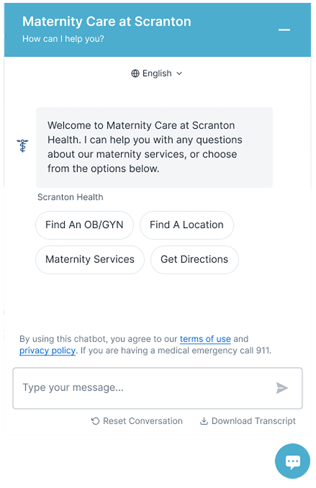 Chatbot support showing pre-populated options to help a user find what they need
