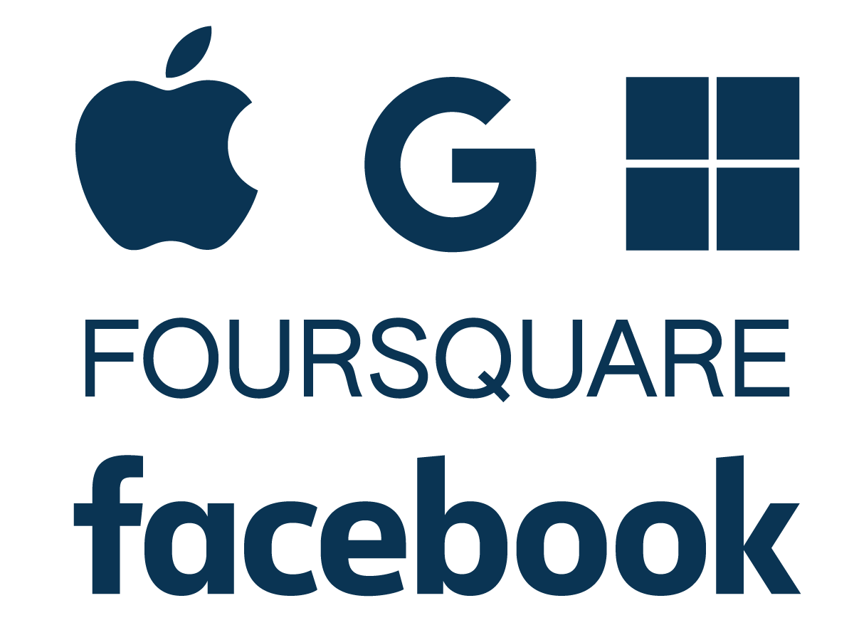 Apple, Google, Microsoft, Foursquare and Facebook logos